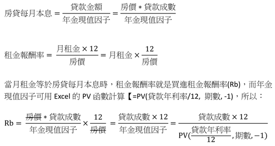 買進租金報酬率公式